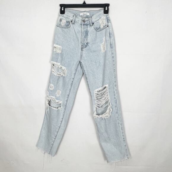 PacSun High Rise Straight Jeans Size 23 Distressed Light Wash Raw Hem - Picture 1 of 10